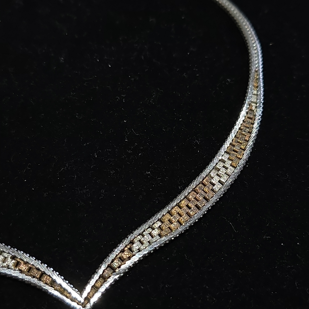 Vintage Sterling Silver chain necklace silver & bronze color - Picture 3 of 10